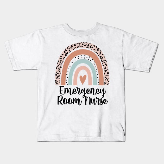 Emergency Room Nurse ER Nurse Rainbow Leopard Kids T-Shirt by HeroGifts